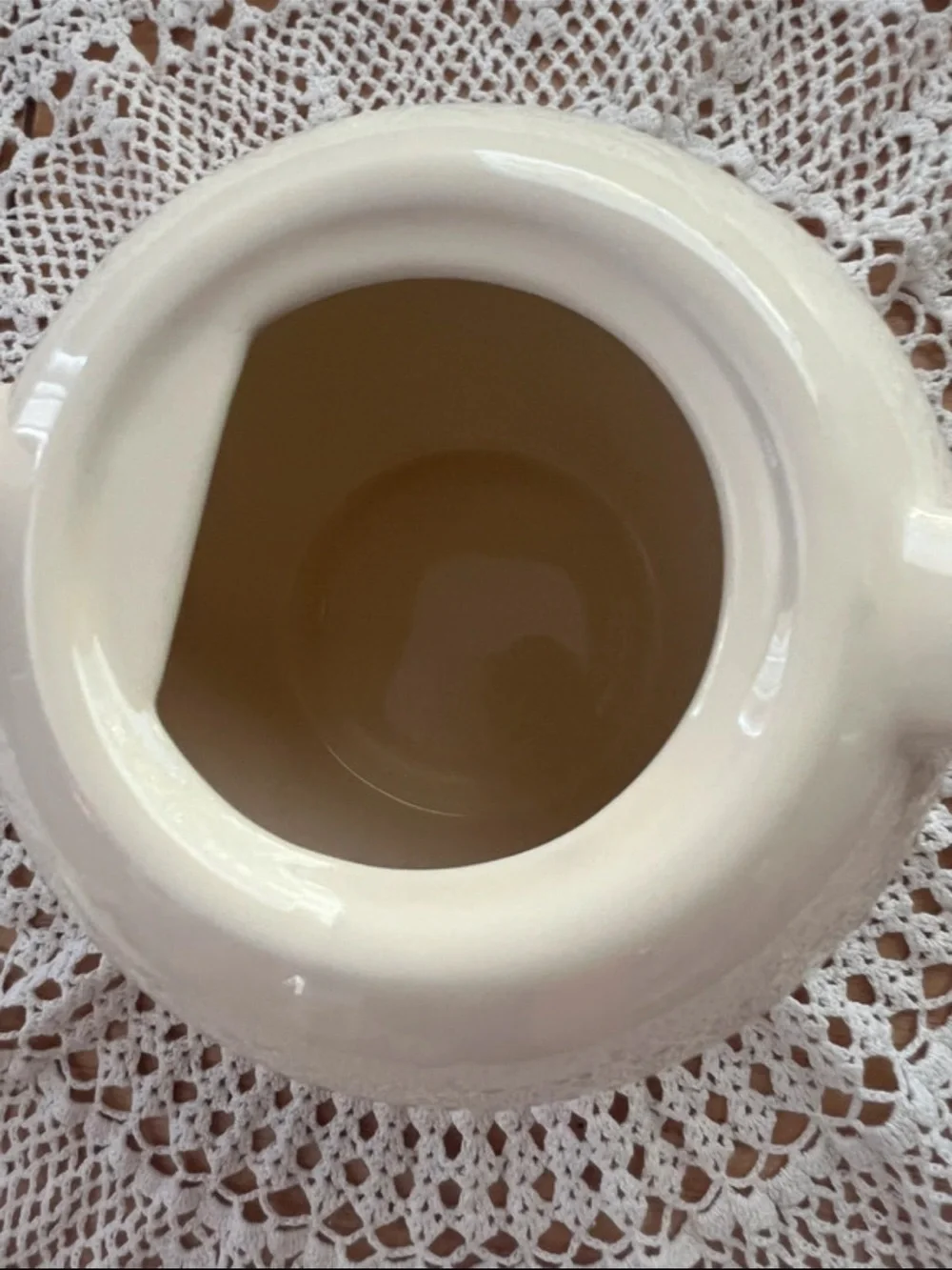 Vintage White Ceramic Teapot with Red Transfer Motif